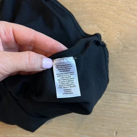 BP Black Ribbed Bodysuit Basic Layering Piece Dark Stretch Jersey Knit Small - Picture 6 of 6